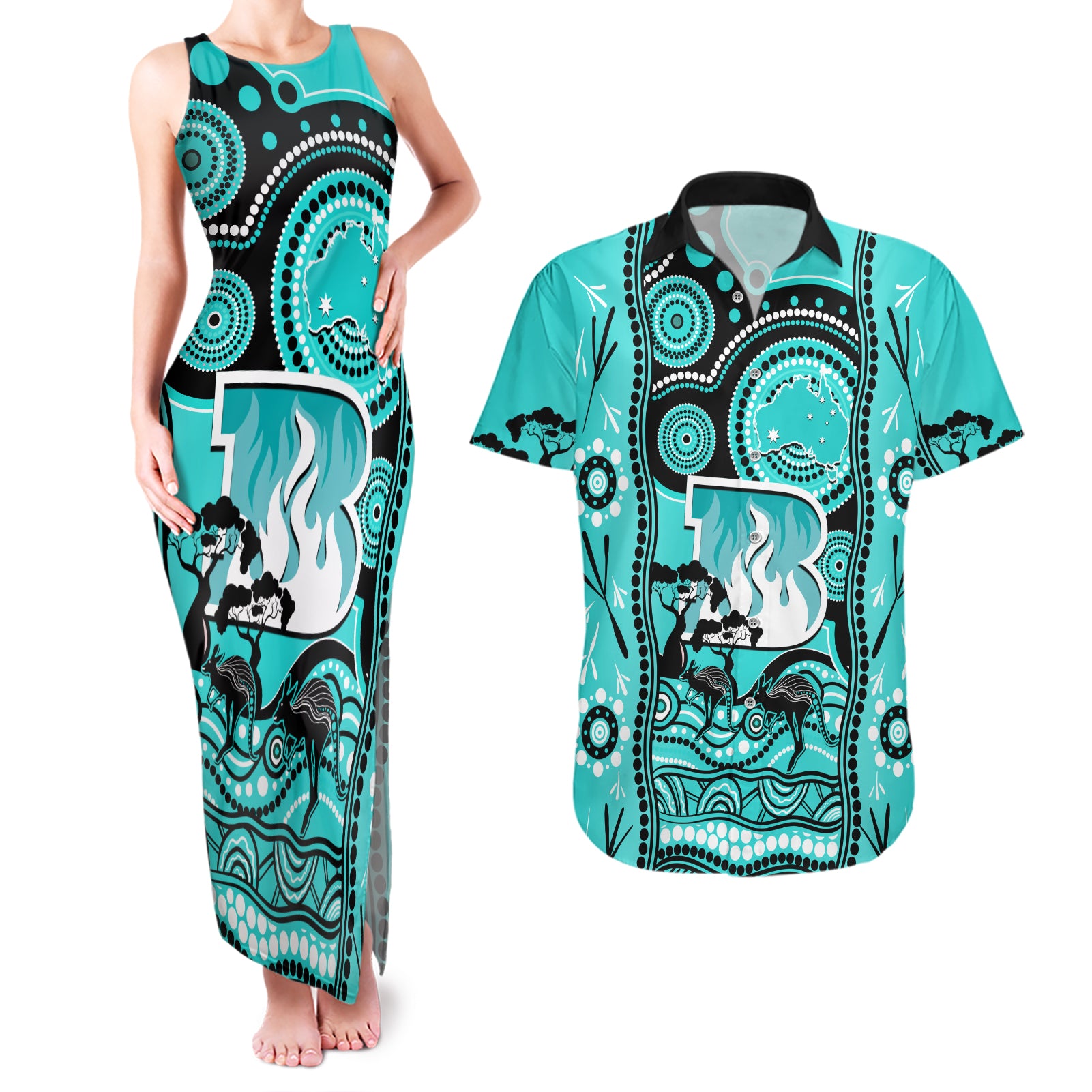 brisbane-heat-cricket-couples-matching-tank-maxi-dress-and-hawaiian-shirt-happy-australia-day-aboriginal-art