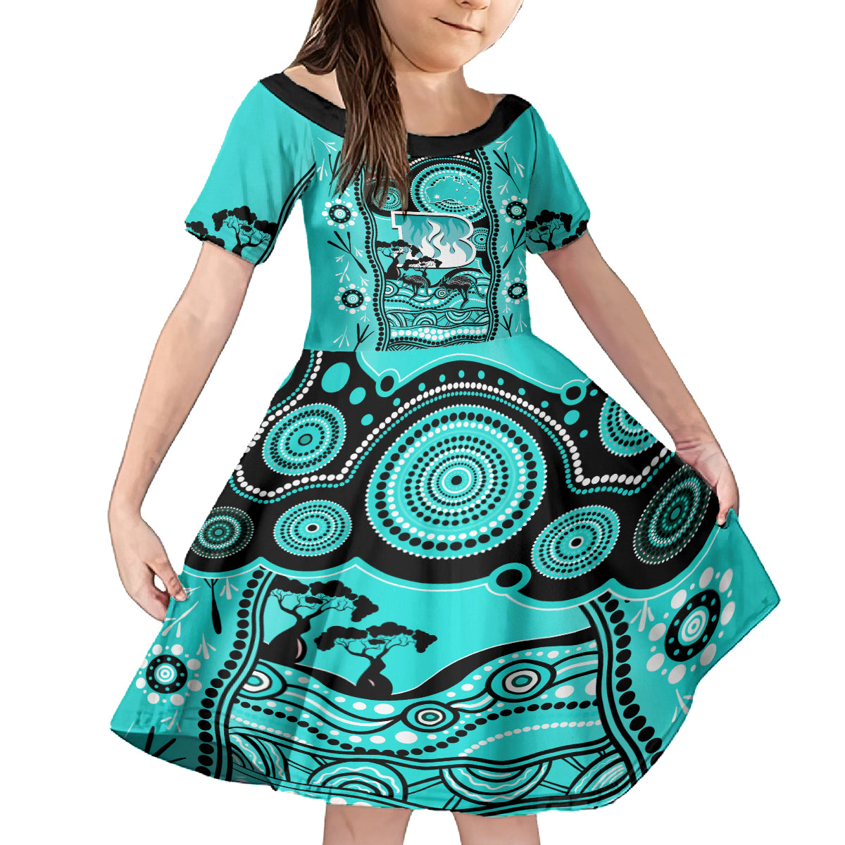 brisbane-heat-cricket-family-matching-long-sleeve-bodycon-dress-and-hawaiian-shirt-happy-australia-day-aboriginal-art