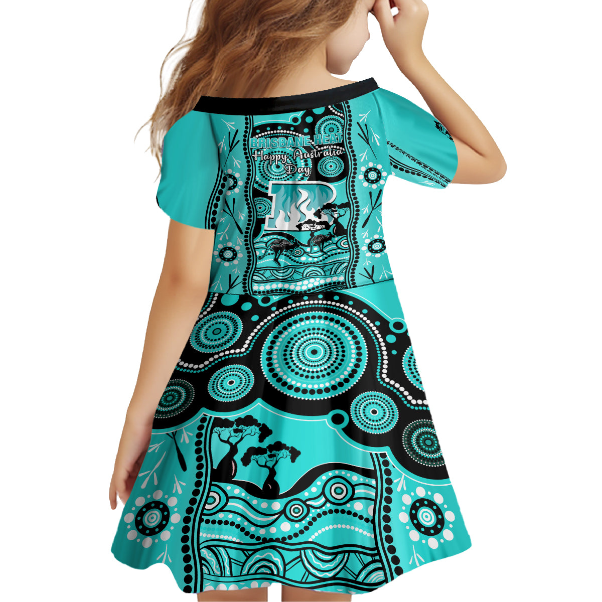 Brisbane Heat Cricket Kid Short Sleeve Dress Happy Australia Day Aboriginal Art - Vibe Hoodie Shop