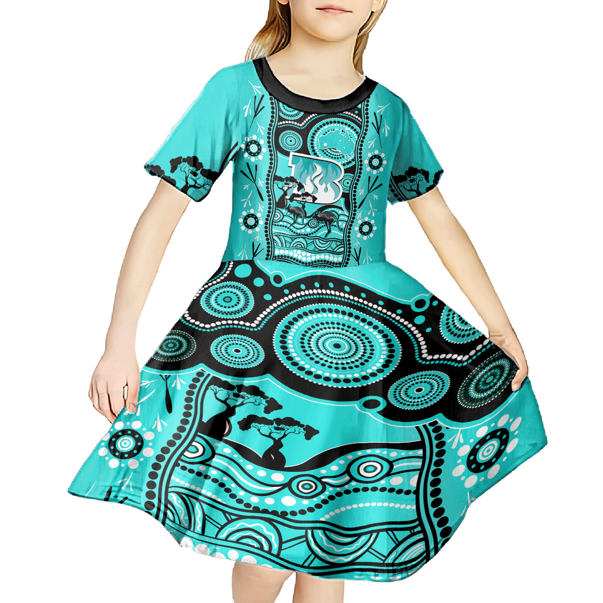 Brisbane Heat Cricket Kid Short Sleeve Dress Happy Australia Day Aboriginal Art - Vibe Hoodie Shop