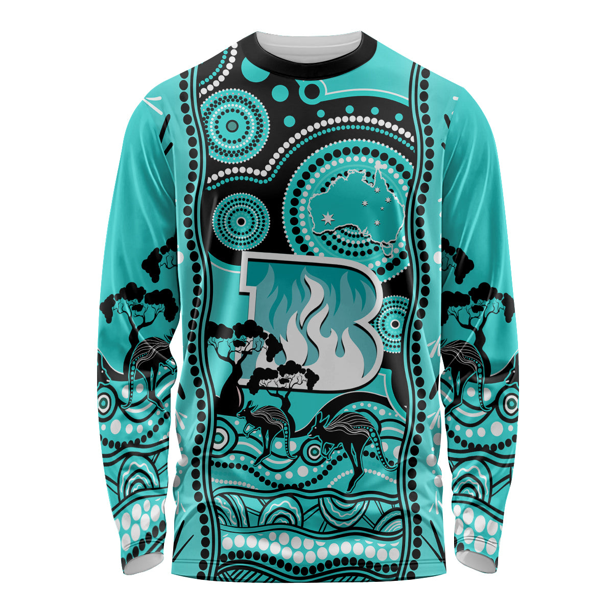 Brisbane Heat Cricket Long Sleeve Shirt Happy Australia Day Aboriginal Art - Vibe Hoodie Shop