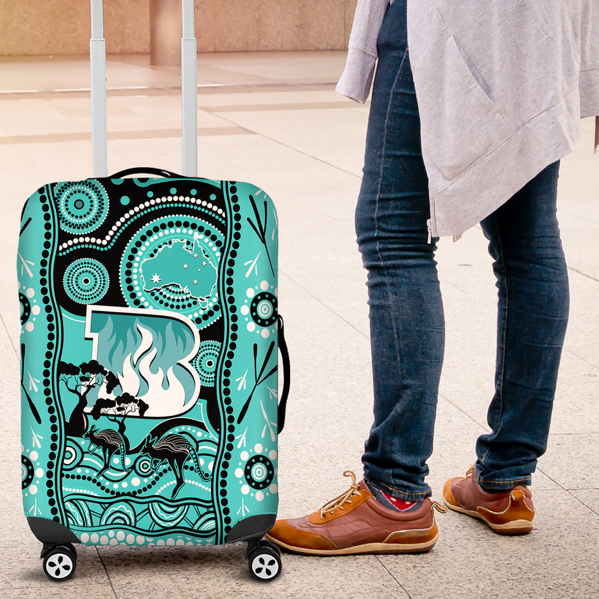 Brisbane Heat Cricket Luggage Cover Happy Australia Day Aboriginal Art - Vibe Hoodie Shop