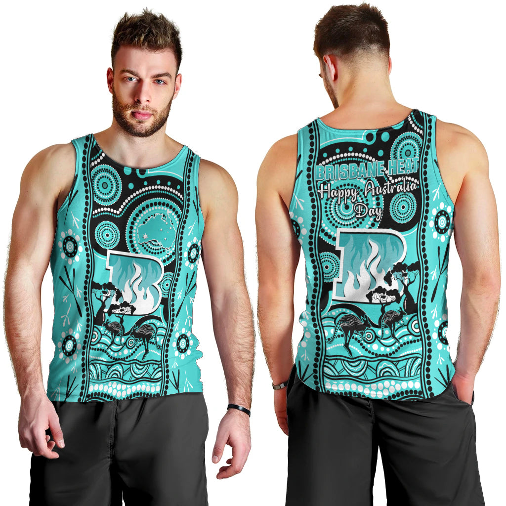 Brisbane Heat Cricket Men Tank Top Happy Australia Day Aboriginal Art - Vibe Hoodie Shop