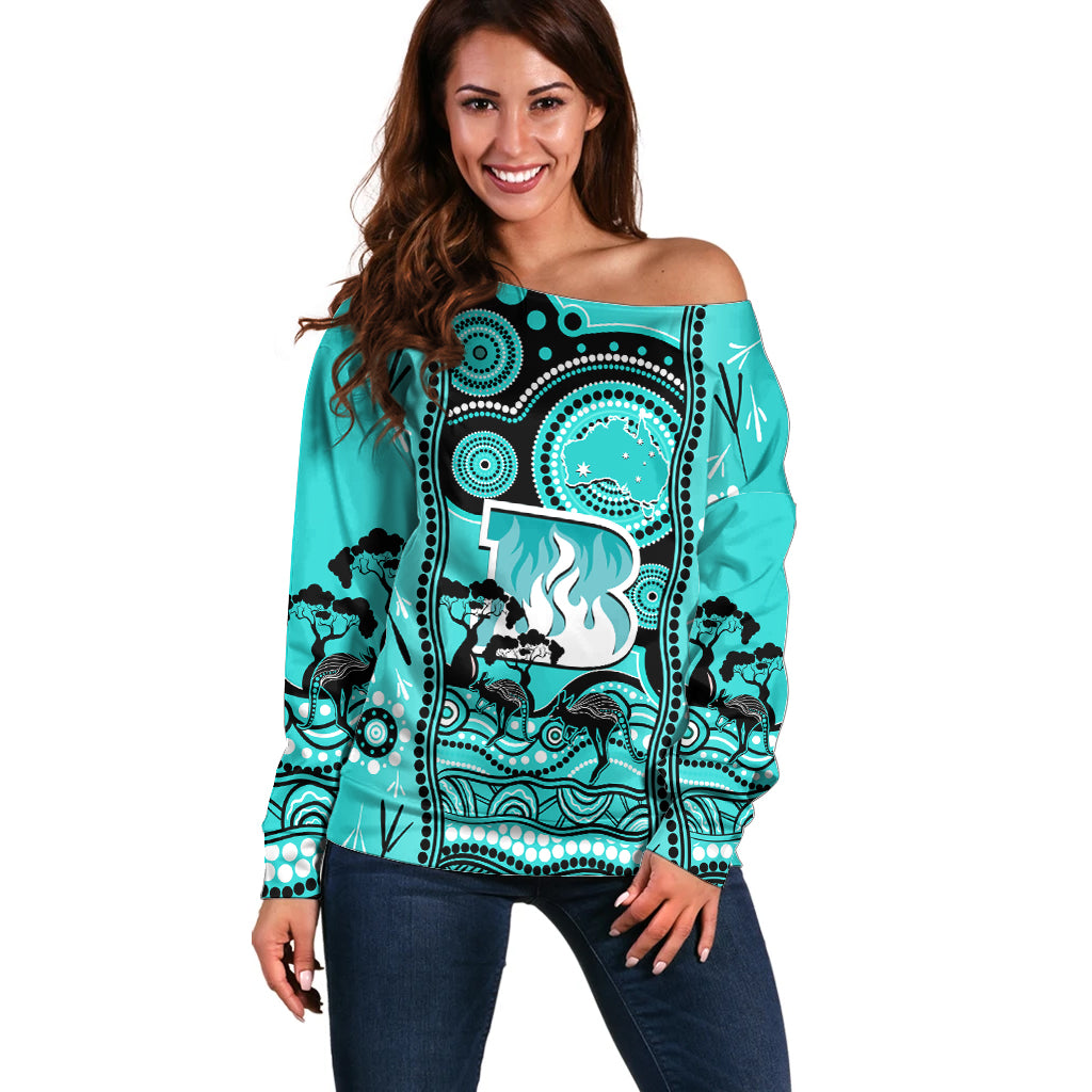 Brisbane Heat Cricket Off Shoulder Sweater Happy Australia Day Aboriginal Art - Vibe Hoodie Shop