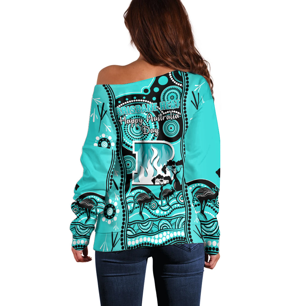 Brisbane Heat Cricket Off Shoulder Sweater Happy Australia Day Aboriginal Art - Vibe Hoodie Shop