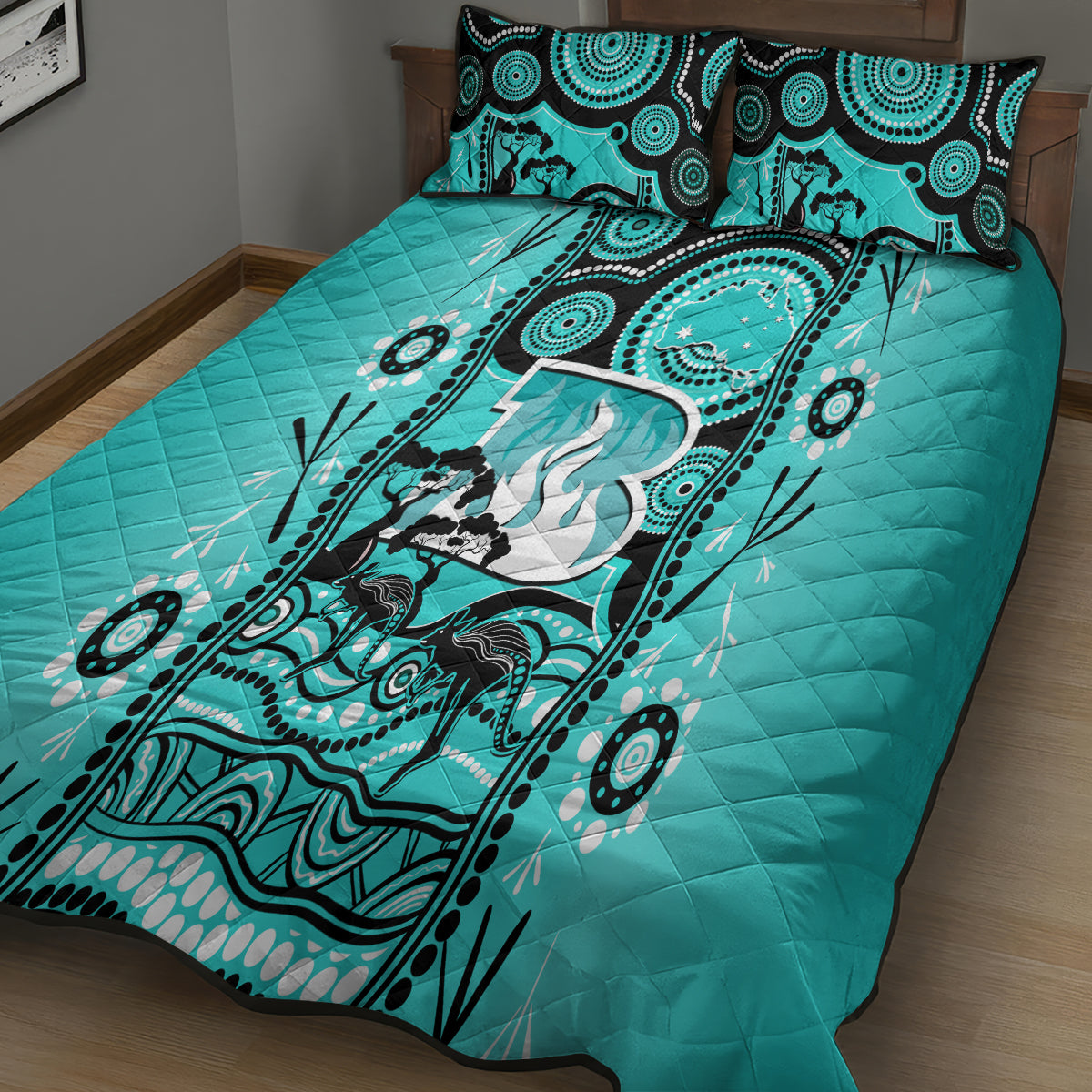 Brisbane Heat Cricket Quilt Bed Set Happy Australia Day Aboriginal Art - Vibe Hoodie Shop