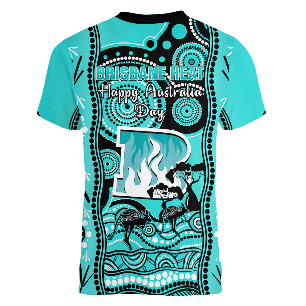 Brisbane Heat Cricket Women V Neck T Shirt Happy Australia Day Aboriginal Art - Vibe Hoodie Shop