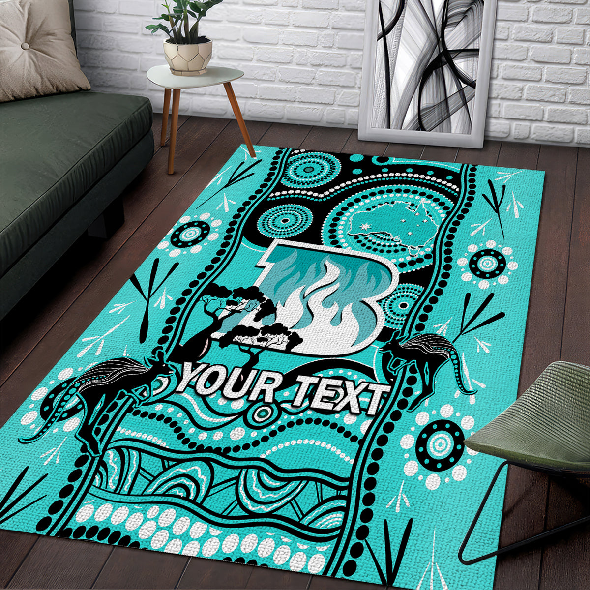 Custom Brisbane Heat Cricket Area Rug Happy Australia Day Aboriginal Art - Vibe Hoodie Shop