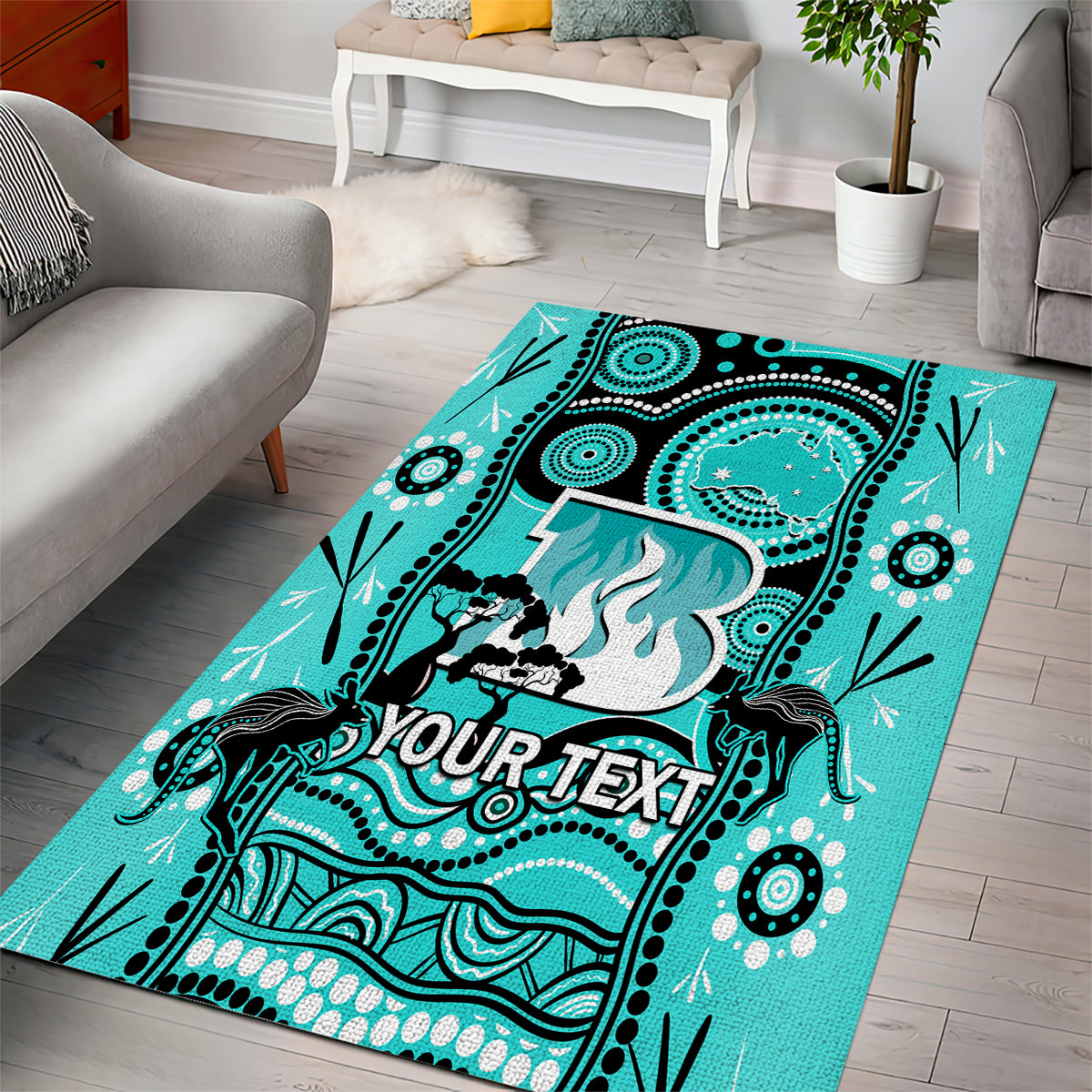 Custom Brisbane Heat Cricket Area Rug Happy Australia Day Aboriginal Art - Vibe Hoodie Shop