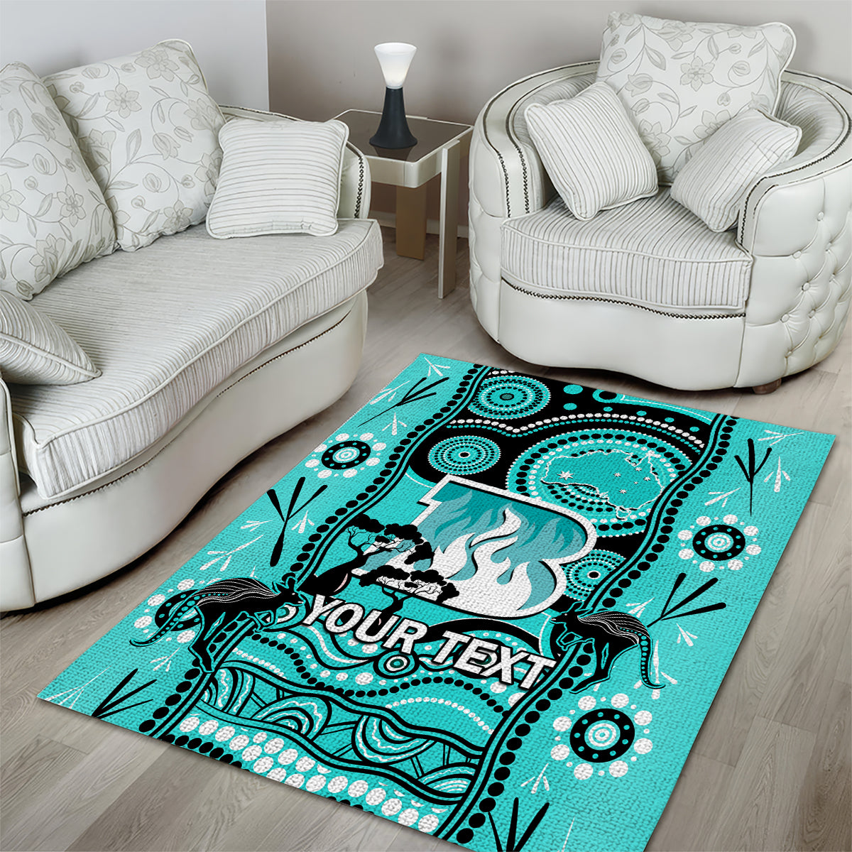 Custom Brisbane Heat Cricket Area Rug Happy Australia Day Aboriginal Art - Vibe Hoodie Shop