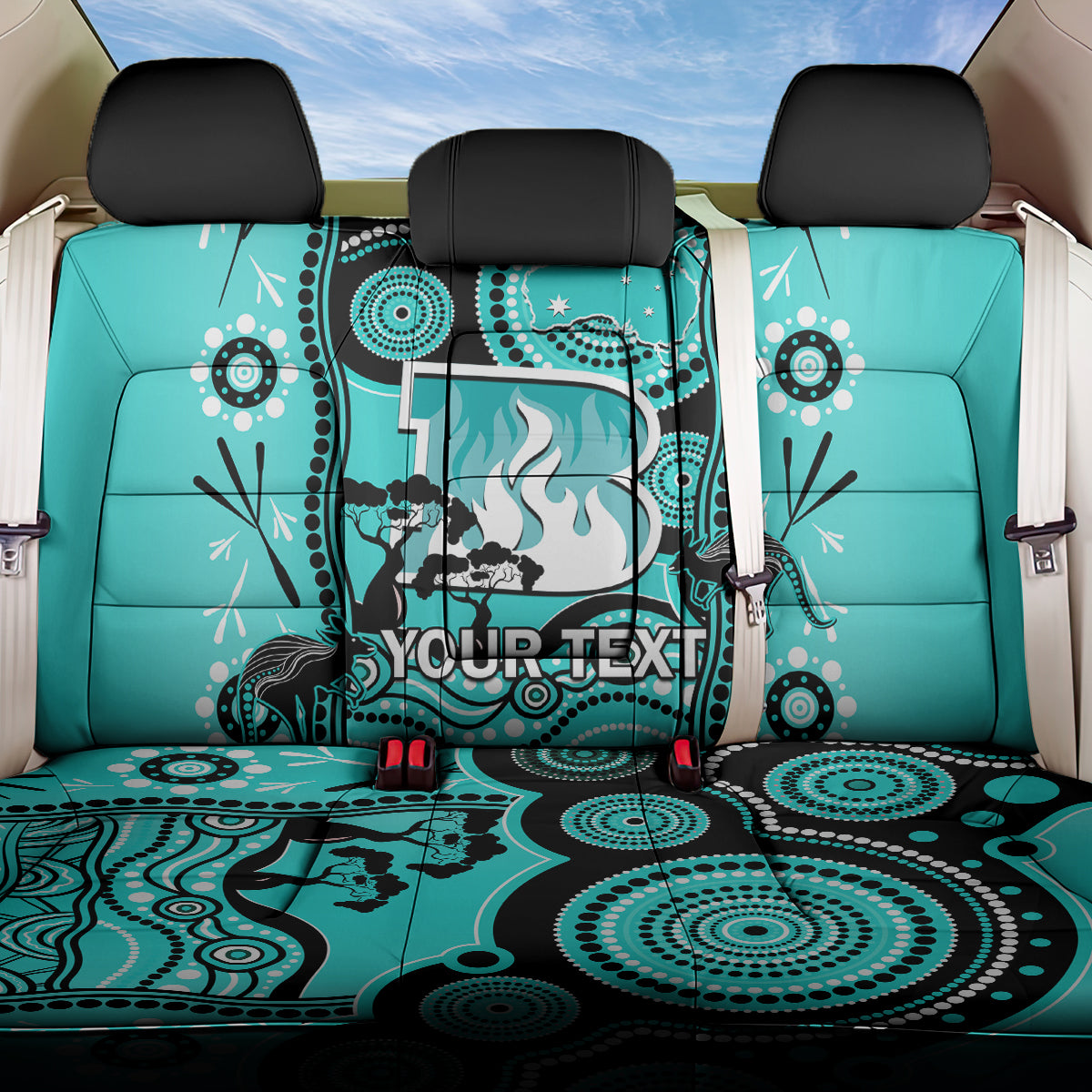 Custom Brisbane Heat Cricket Back Car Seat Cover Happy Australia Day Aboriginal Art LT14