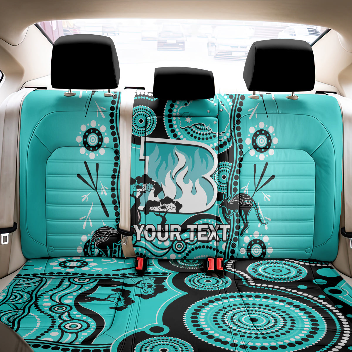 Custom Brisbane Heat Cricket Back Car Seat Cover Happy Australia Day Aboriginal Art LT14