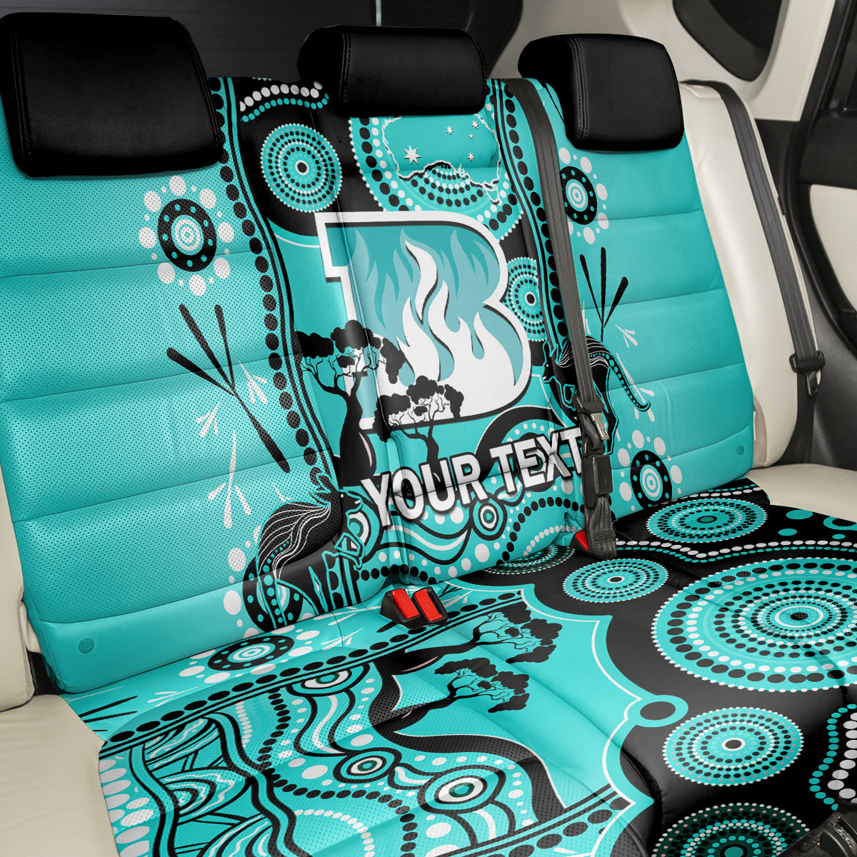 Custom Brisbane Heat Cricket Back Car Seat Cover Happy Australia Day Aboriginal Art LT14