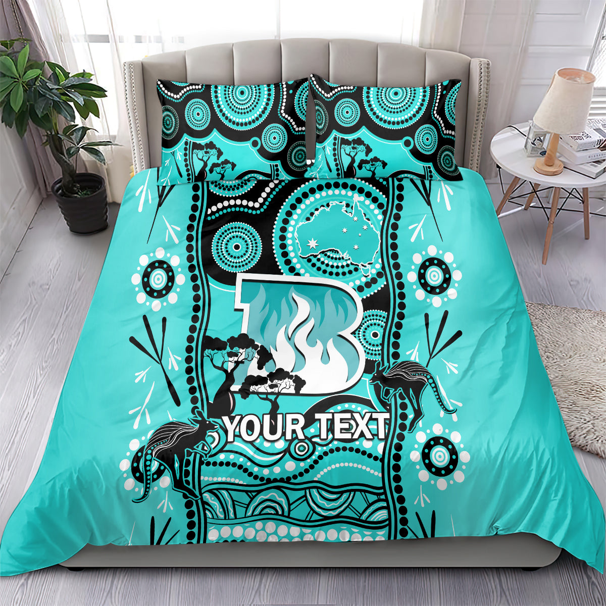 Custom Brisbane Heat Cricket Bedding Set Happy Australia Day Aboriginal Art - Vibe Hoodie Shop