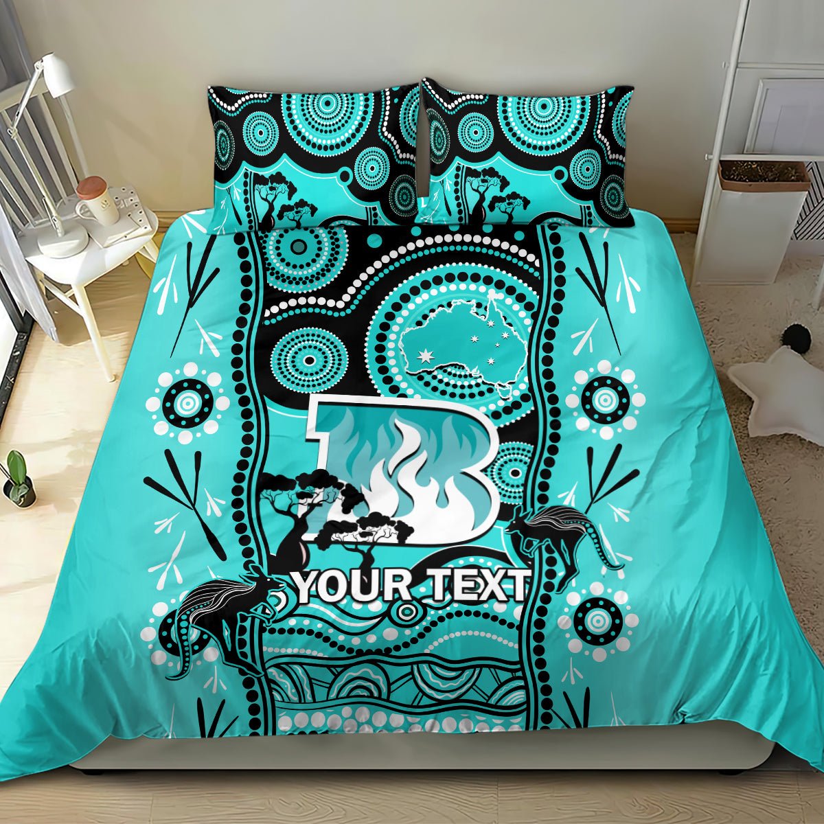 Custom Brisbane Heat Cricket Bedding Set Happy Australia Day Aboriginal Art - Vibe Hoodie Shop