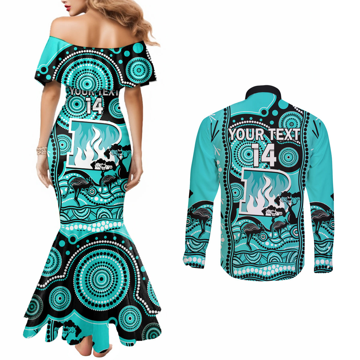 custom-brisbane-heat-cricket-couples-matching-mermaid-dress-and-long-sleeve-button-shirt-happy-australia-day-aboriginal-art