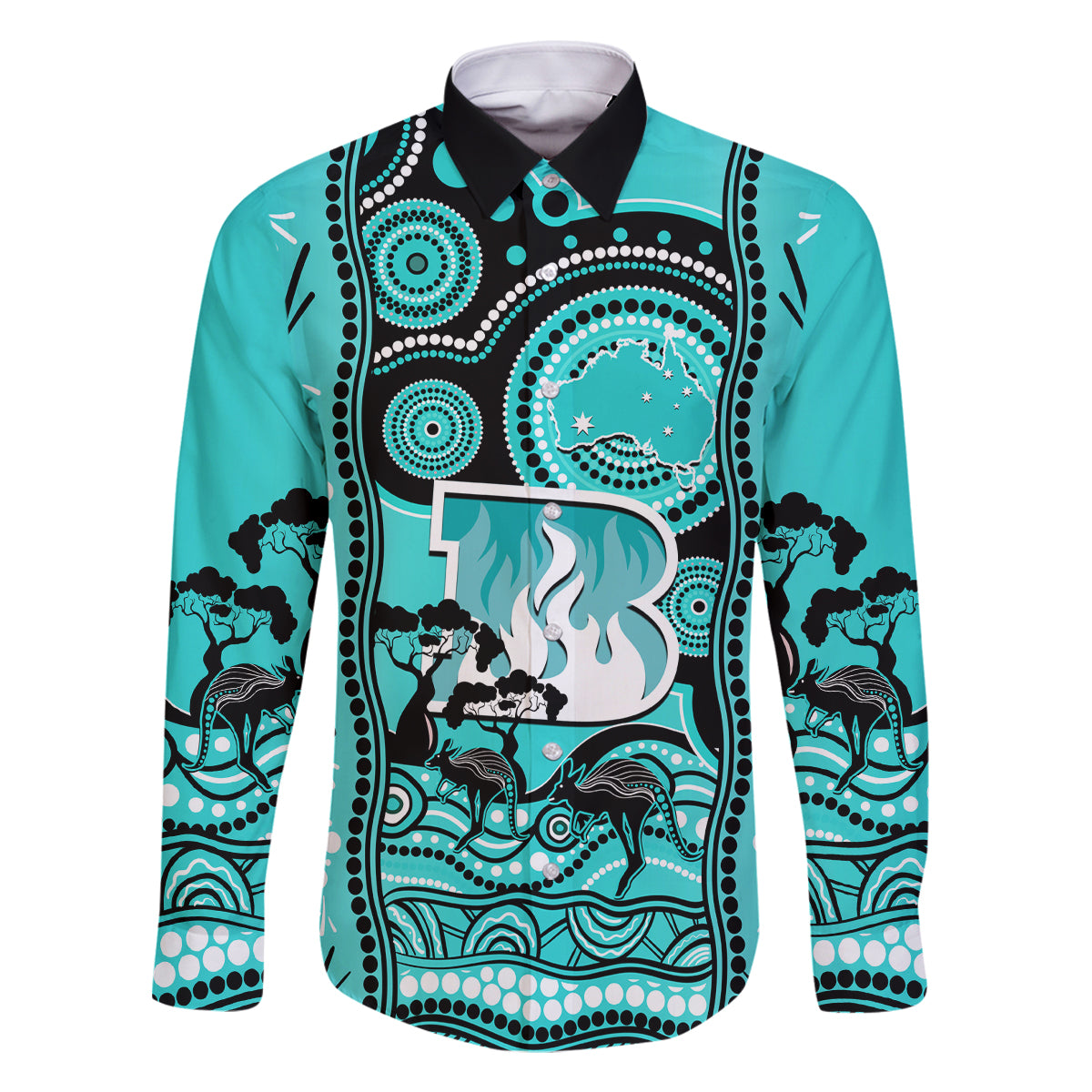 custom-brisbane-heat-cricket-family-matching-long-sleeve-bodycon-dress-and-hawaiian-shirt-happy-australia-day-aboriginal-art