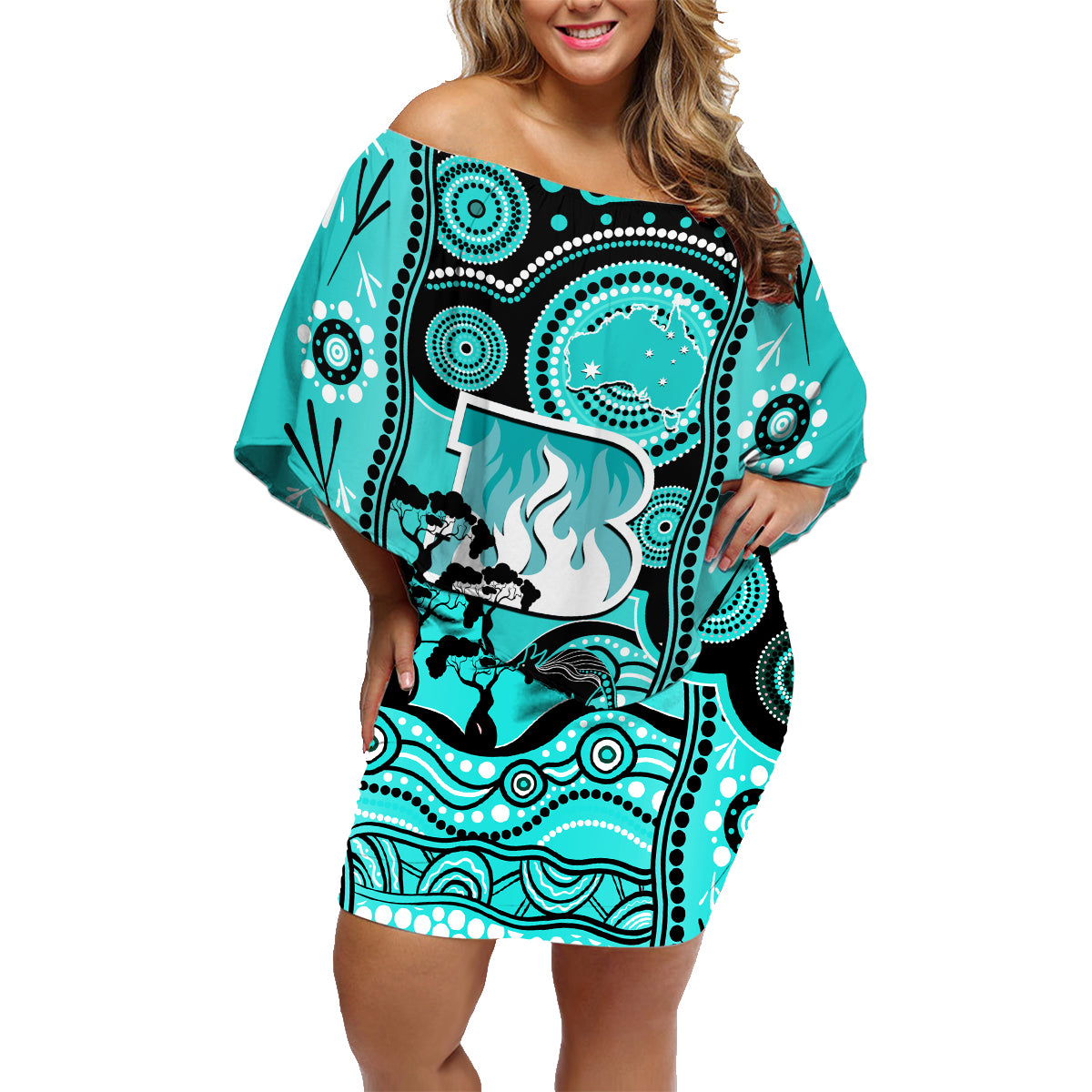 custom-brisbane-heat-cricket-family-matching-off-shoulder-short-dress-and-hawaiian-shirt-happy-australia-day-aboriginal-art