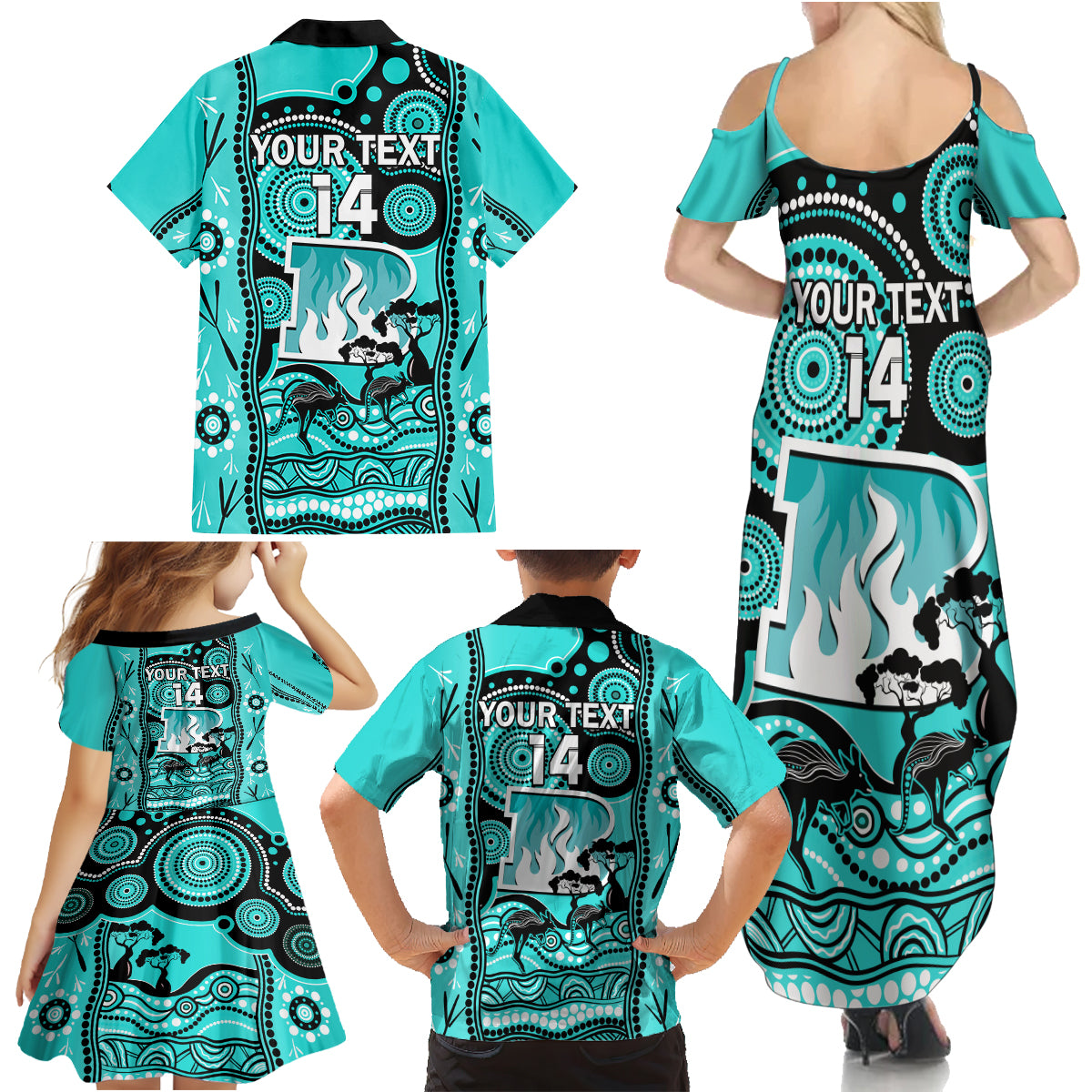 custom-brisbane-heat-cricket-family-matching-summer-maxi-dress-and-hawaiian-shirt-happy-australia-day-aboriginal-art