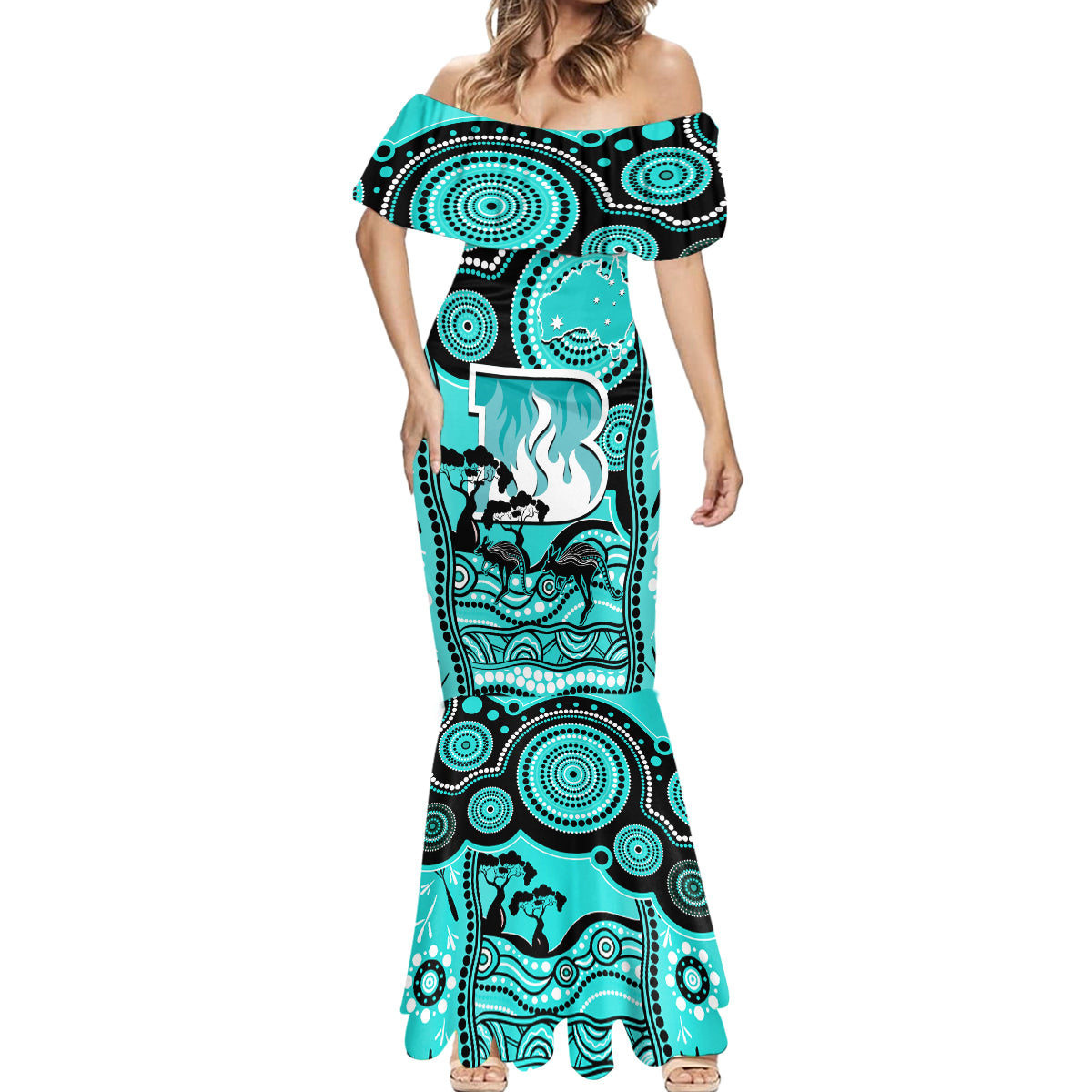 custom-brisbane-heat-cricket-mermaid-dress-happy-australia-day-aboriginal-art