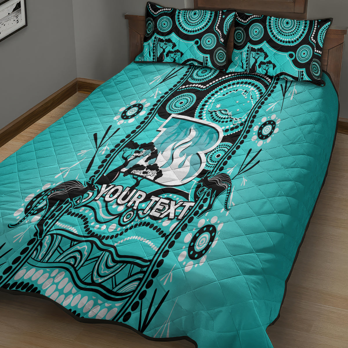 Custom Brisbane Heat Cricket Quilt Bed Set Happy Australia Day Aboriginal Art - Vibe Hoodie Shop