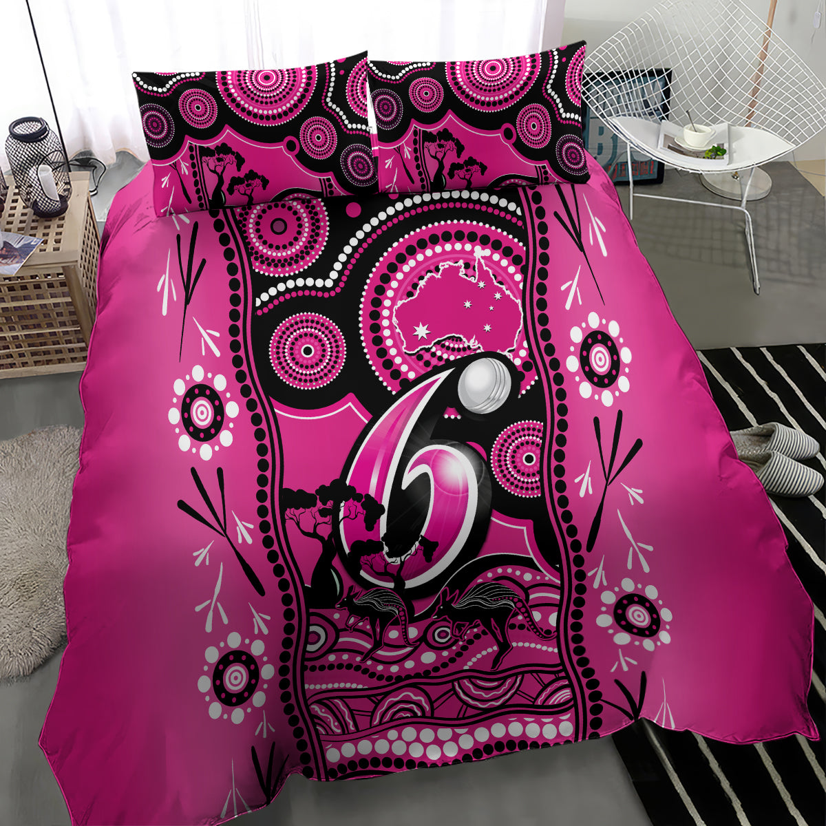 Sydney Sixers Cricket Bedding Set Happy Australia Day Aboriginal Art - Vibe Hoodie Shop