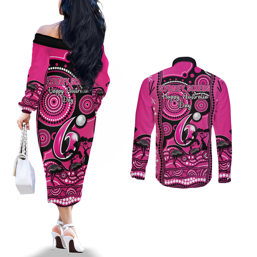 sydney-sixers-cricket-couples-matching-off-the-shoulder-long-sleeve-dress-and-long-sleeve-button-shirt-happy-australia-day-aboriginal-art