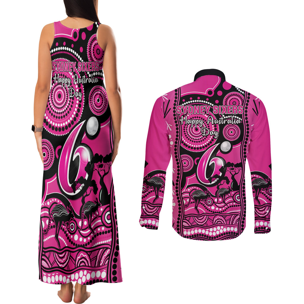 sydney-sixers-cricket-couples-matching-tank-maxi-dress-and-long-sleeve-button-shirt-happy-australia-day-aboriginal-art