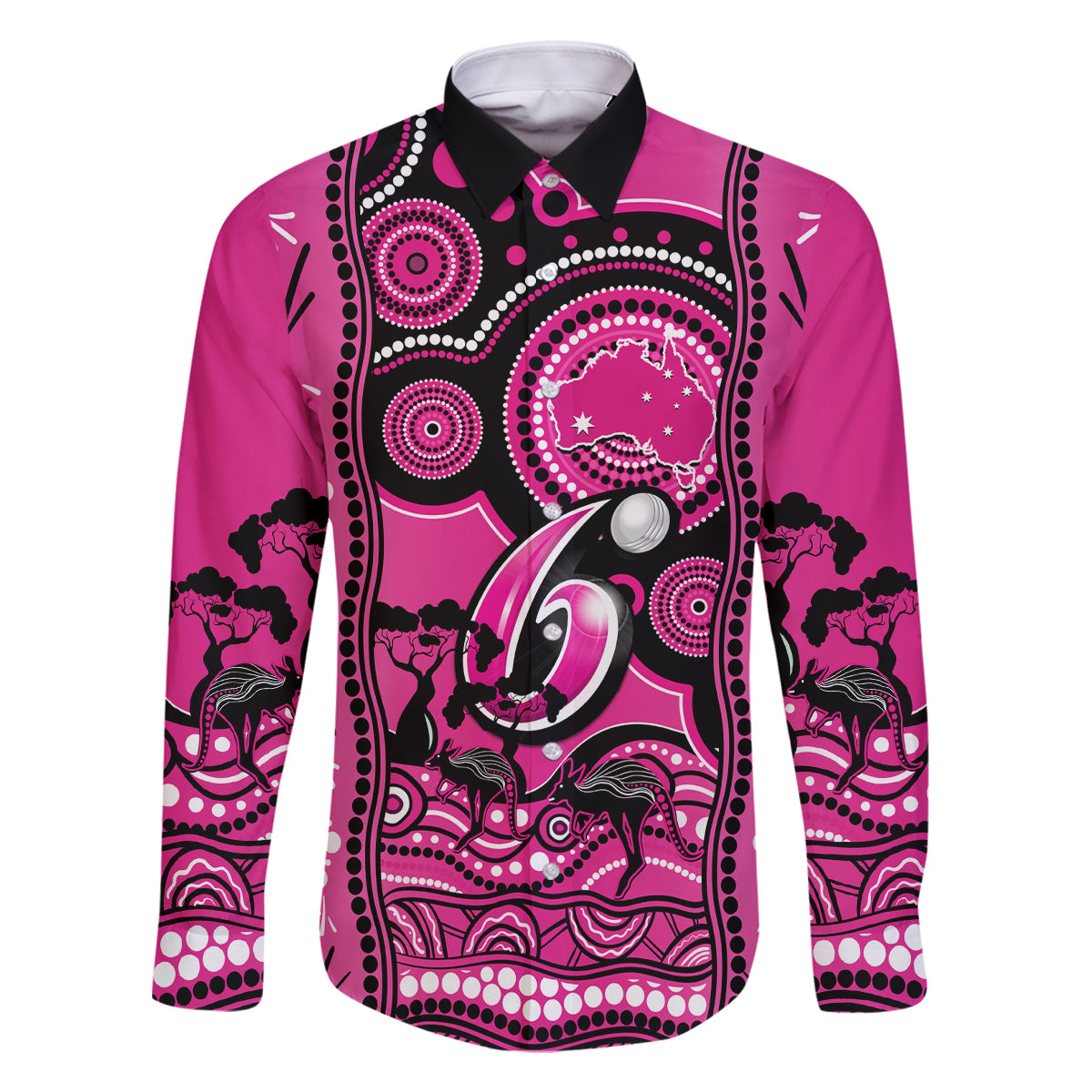 sydney-sixers-cricket-family-matching-long-sleeve-bodycon-dress-and-hawaiian-shirt-happy-australia-day-aboriginal-art