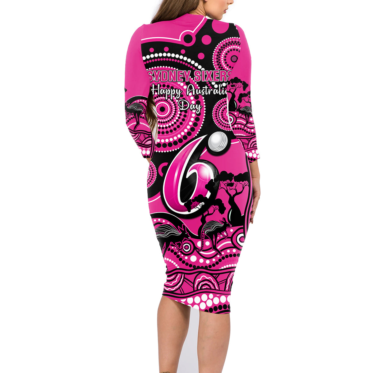 sydney-sixers-cricket-family-matching-long-sleeve-bodycon-dress-and-hawaiian-shirt-happy-australia-day-aboriginal-art