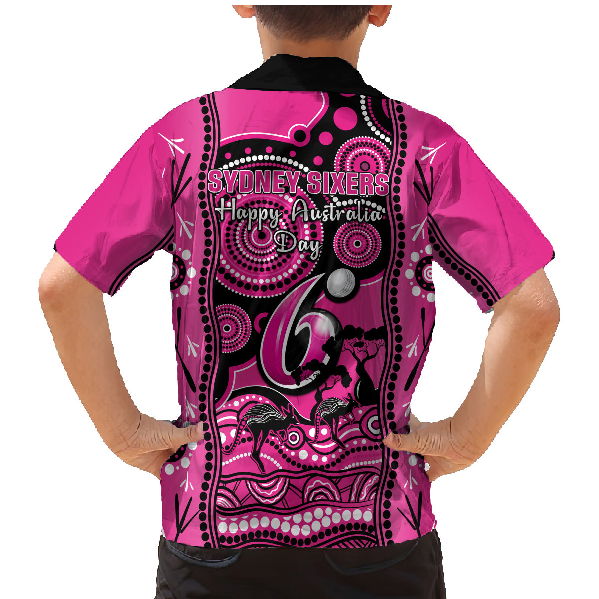 sydney-sixers-cricket-family-matching-mermaid-dress-and-hawaiian-shirt-happy-australia-day-aboriginal-art