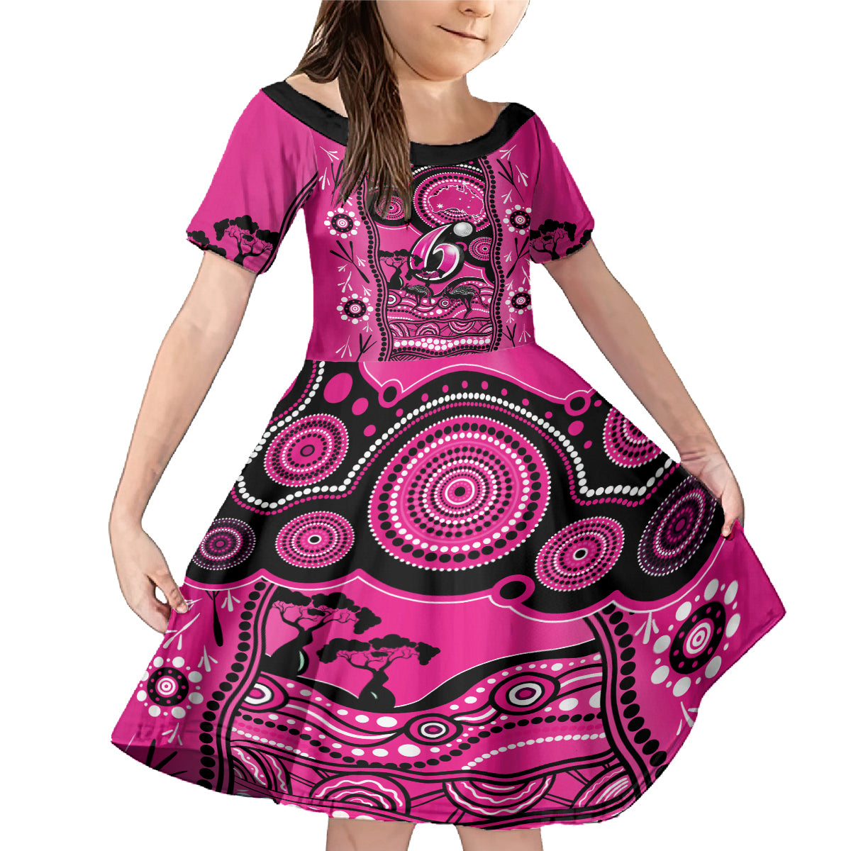 sydney-sixers-cricket-family-matching-mermaid-dress-and-hawaiian-shirt-happy-australia-day-aboriginal-art