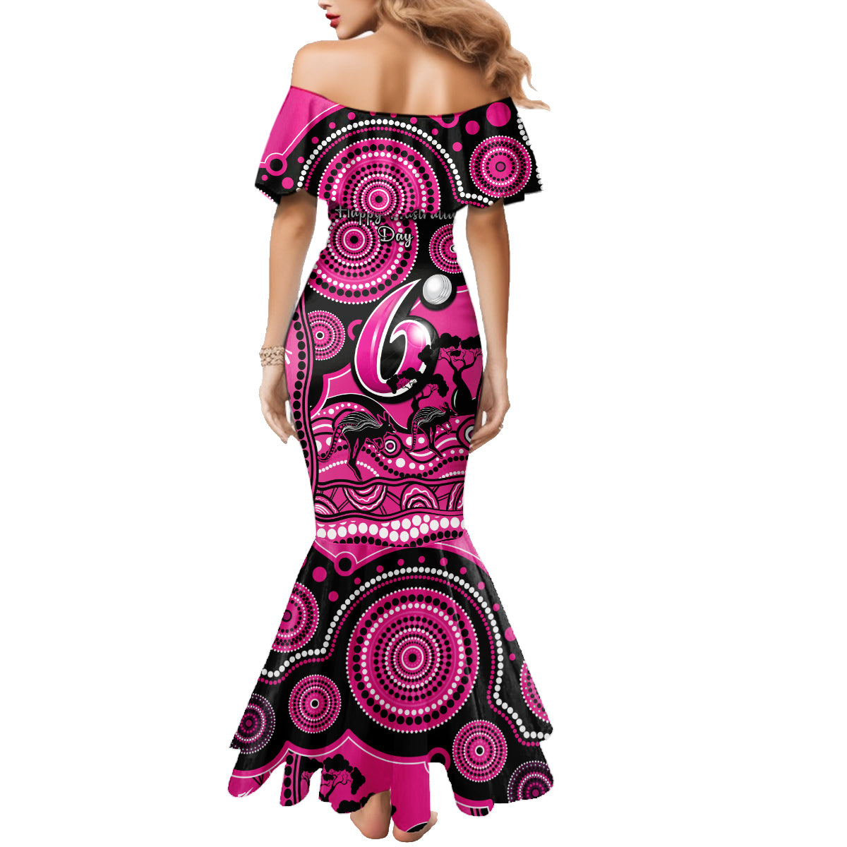 sydney-sixers-cricket-family-matching-mermaid-dress-and-hawaiian-shirt-happy-australia-day-aboriginal-art