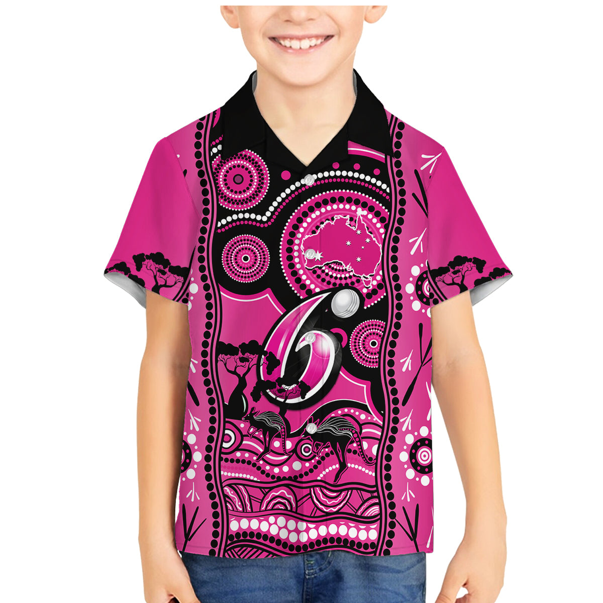 sydney-sixers-cricket-family-matching-mermaid-dress-and-hawaiian-shirt-happy-australia-day-aboriginal-art