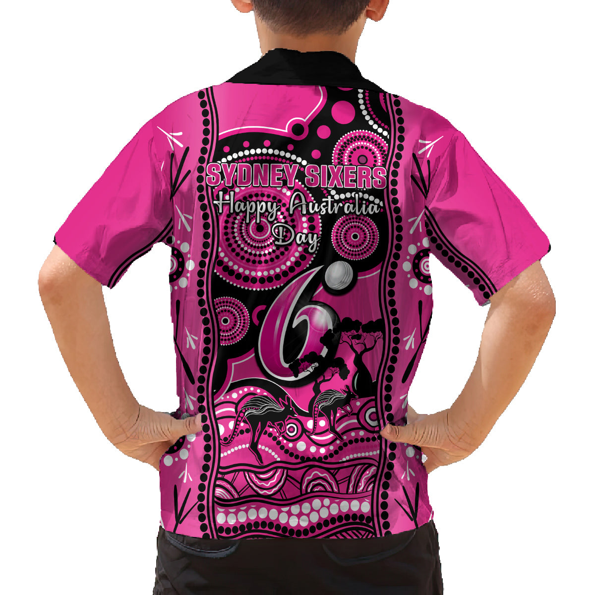 sydney-sixers-cricket-family-matching-off-shoulder-long-sleeve-dress-and-hawaiian-shirt-happy-australia-day-aboriginal-art