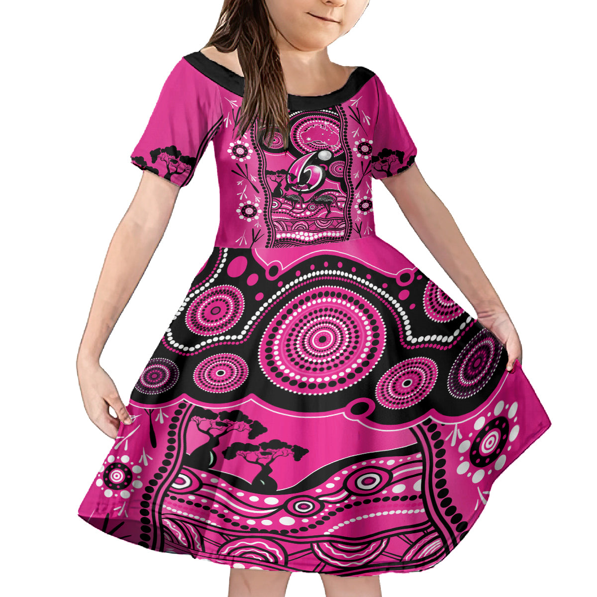 sydney-sixers-cricket-family-matching-off-shoulder-long-sleeve-dress-and-hawaiian-shirt-happy-australia-day-aboriginal-art