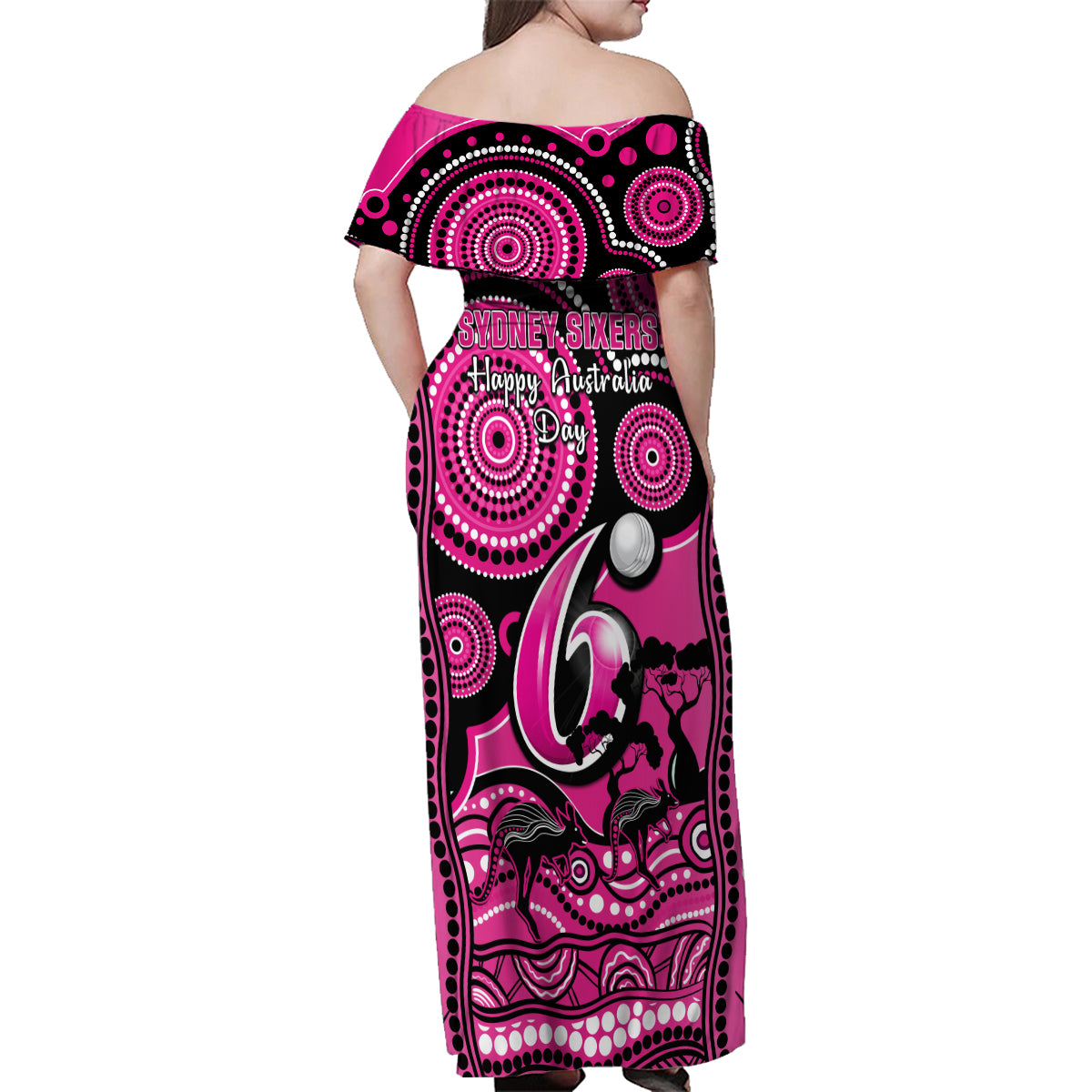 sydney-sixers-cricket-family-matching-off-shoulder-maxi-dress-and-hawaiian-shirt-happy-australia-day-aboriginal-art