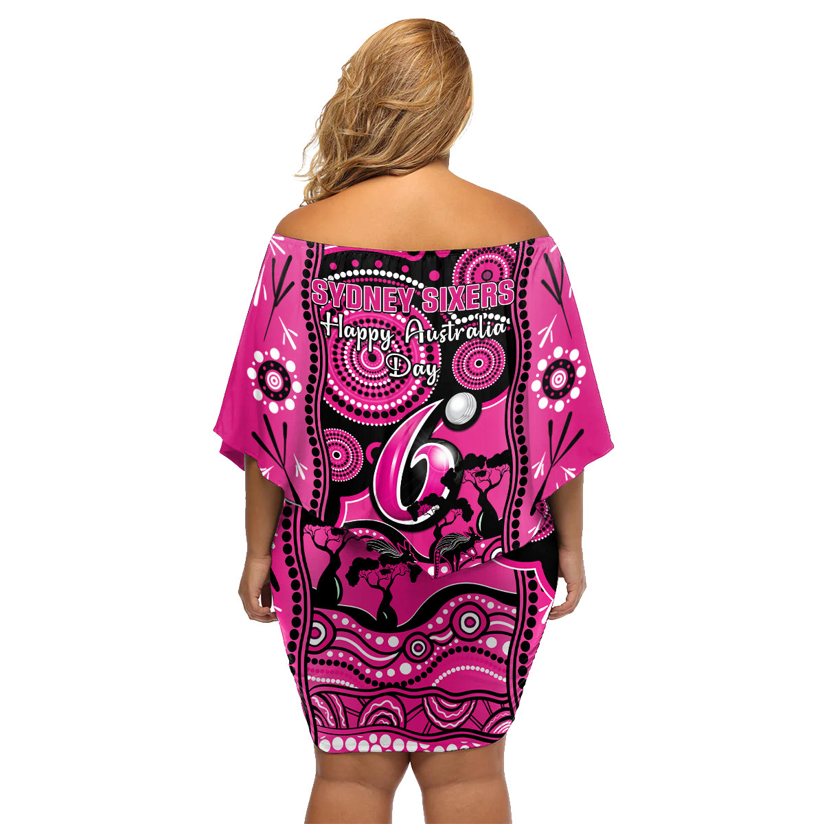 sydney-sixers-cricket-family-matching-off-shoulder-short-dress-and-hawaiian-shirt-happy-australia-day-aboriginal-art
