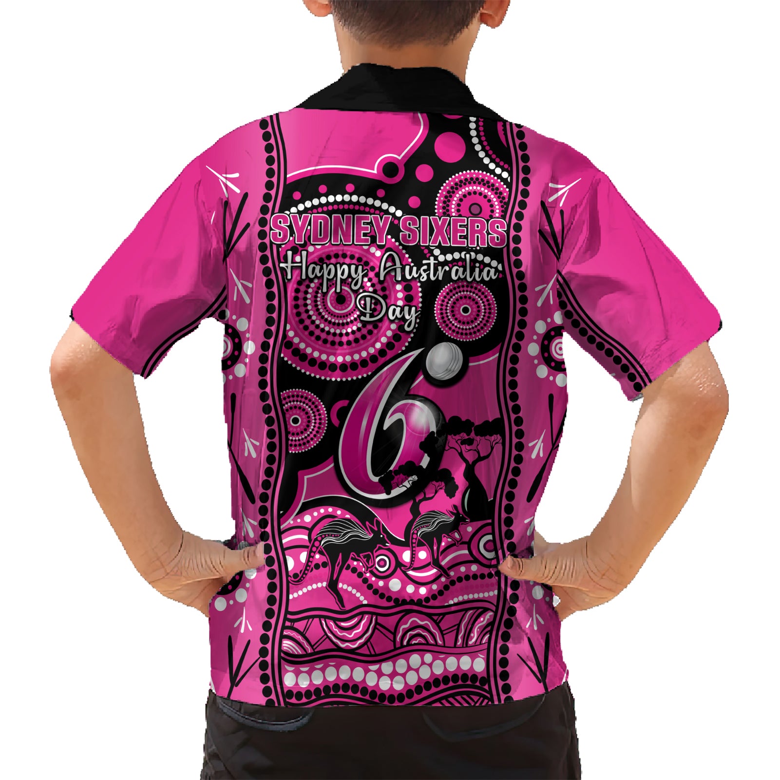 sydney-sixers-cricket-family-matching-short-sleeve-bodycon-dress-and-hawaiian-shirt-happy-australia-day-aboriginal-art