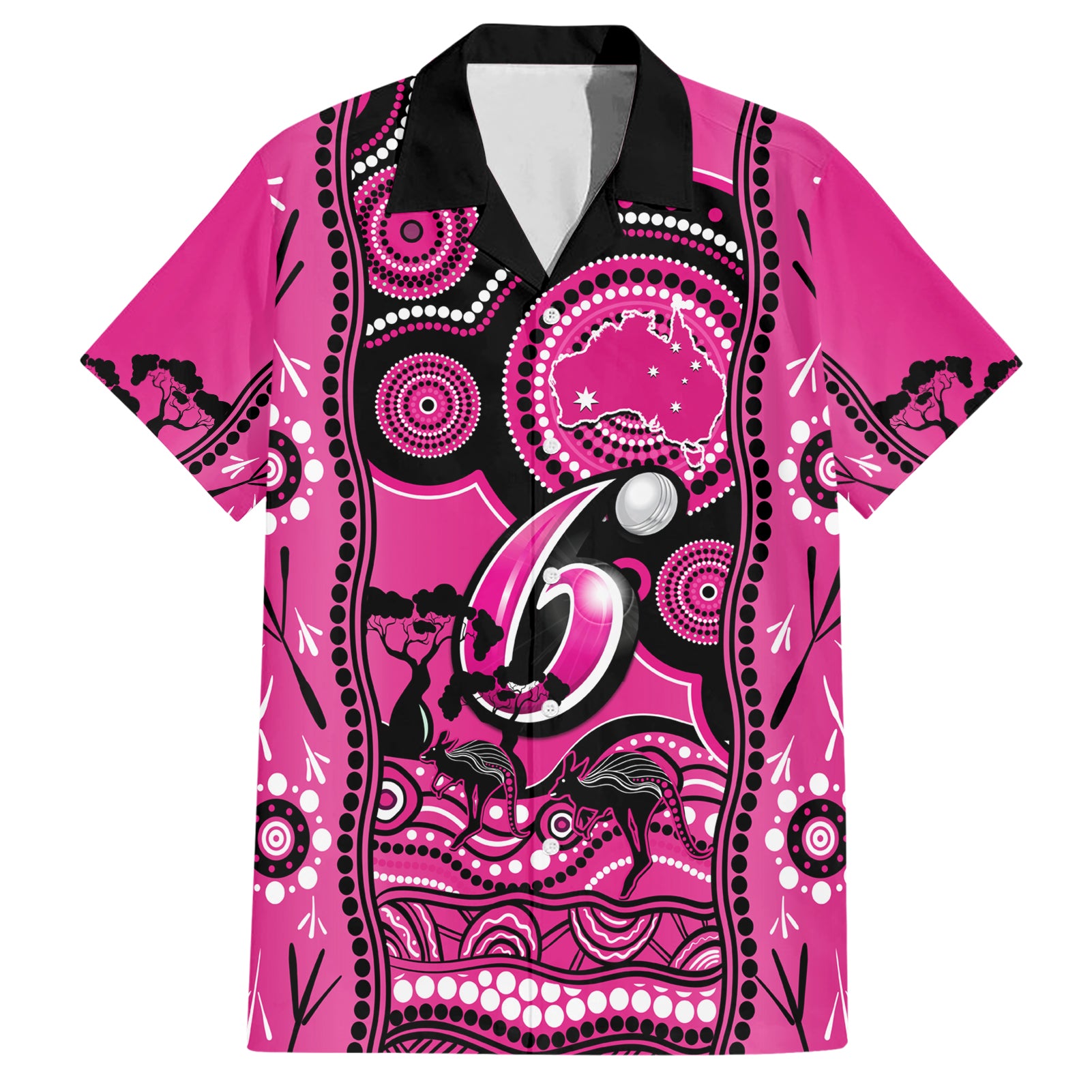 sydney-sixers-cricket-family-matching-short-sleeve-bodycon-dress-and-hawaiian-shirt-happy-australia-day-aboriginal-art
