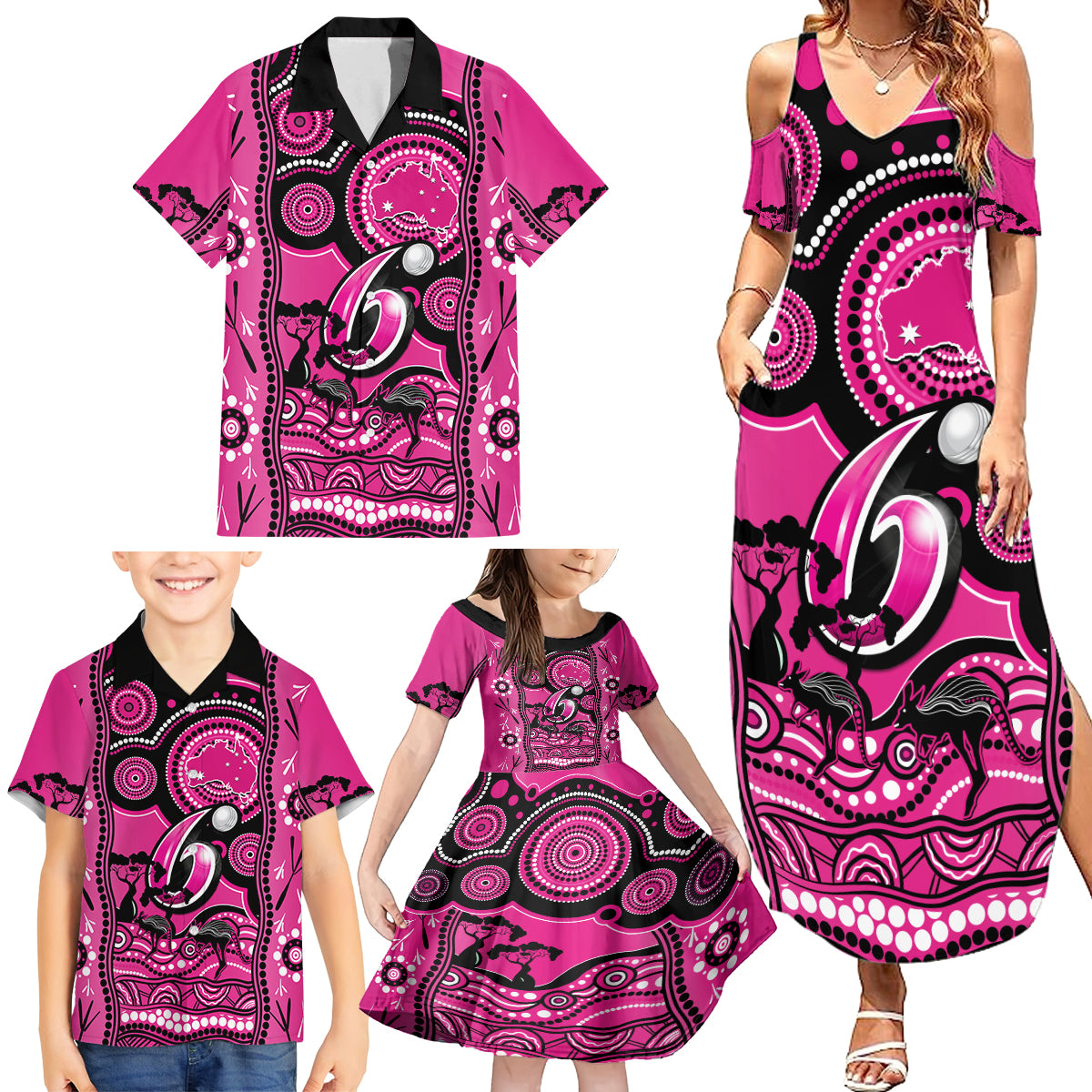 sydney-sixers-cricket-family-matching-summer-maxi-dress-and-hawaiian-shirt-happy-australia-day-aboriginal-art