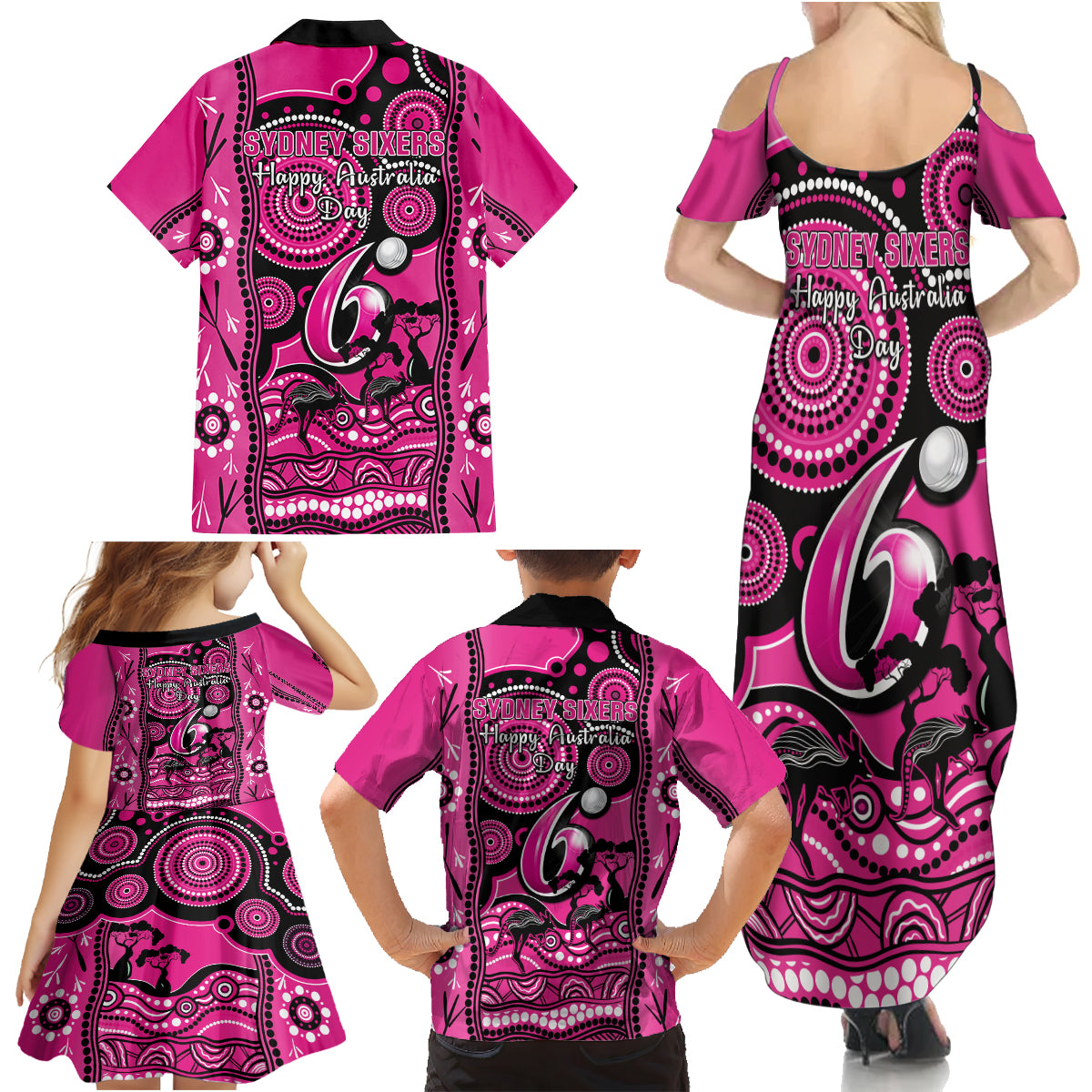 sydney-sixers-cricket-family-matching-summer-maxi-dress-and-hawaiian-shirt-happy-australia-day-aboriginal-art