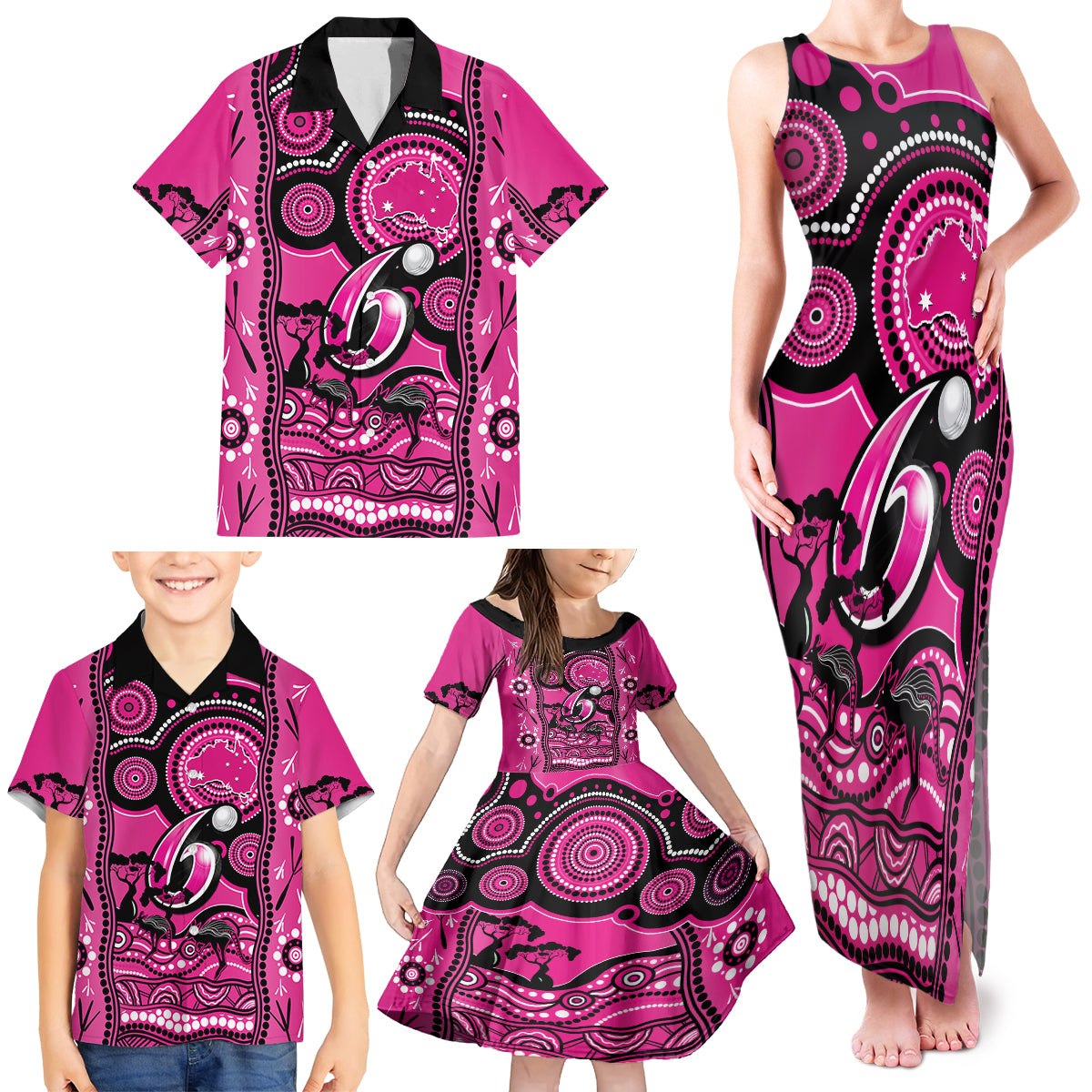 sydney-sixers-cricket-family-matching-tank-maxi-dress-and-hawaiian-shirt-happy-australia-day-aboriginal-art