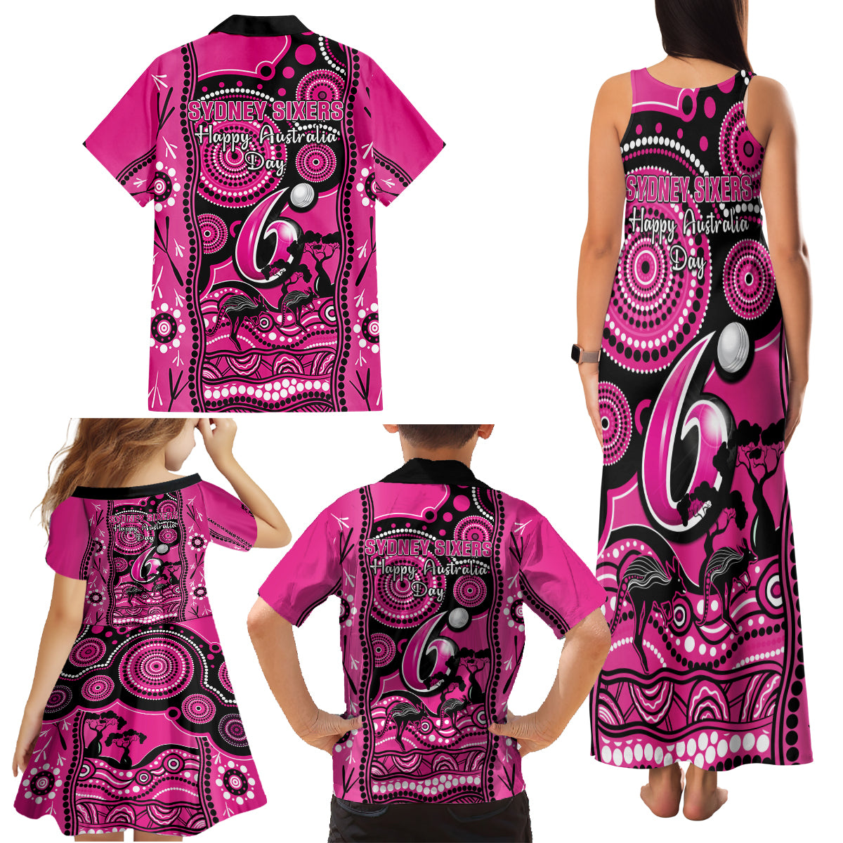 sydney-sixers-cricket-family-matching-tank-maxi-dress-and-hawaiian-shirt-happy-australia-day-aboriginal-art