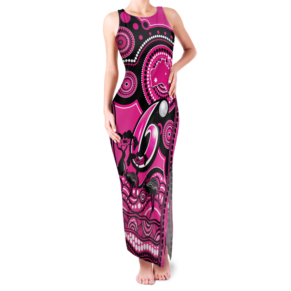 sydney-sixers-cricket-family-matching-tank-maxi-dress-and-hawaiian-shirt-happy-australia-day-aboriginal-art