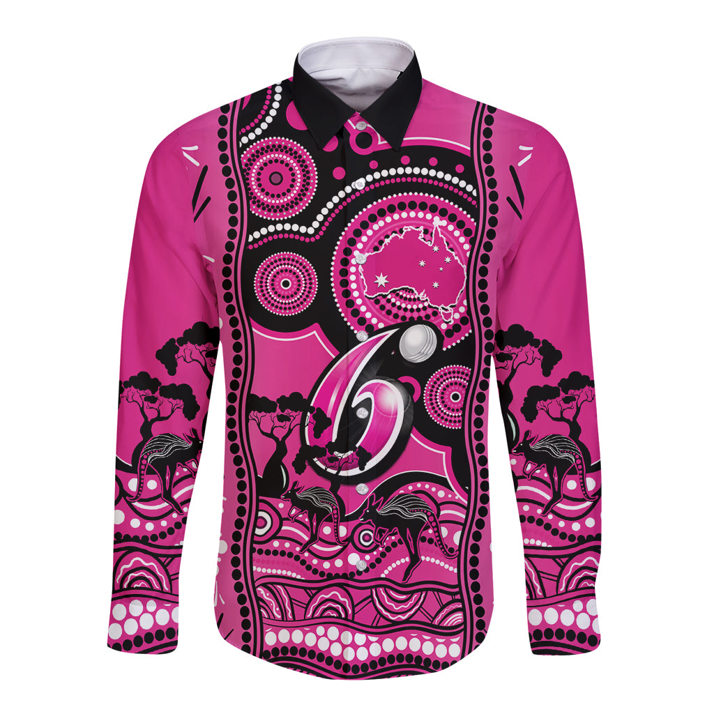 Sydney Sixers Cricket Long Sleeve Button Shirt Happy Australia Day Aboriginal Art - Vibe Hoodie Shop