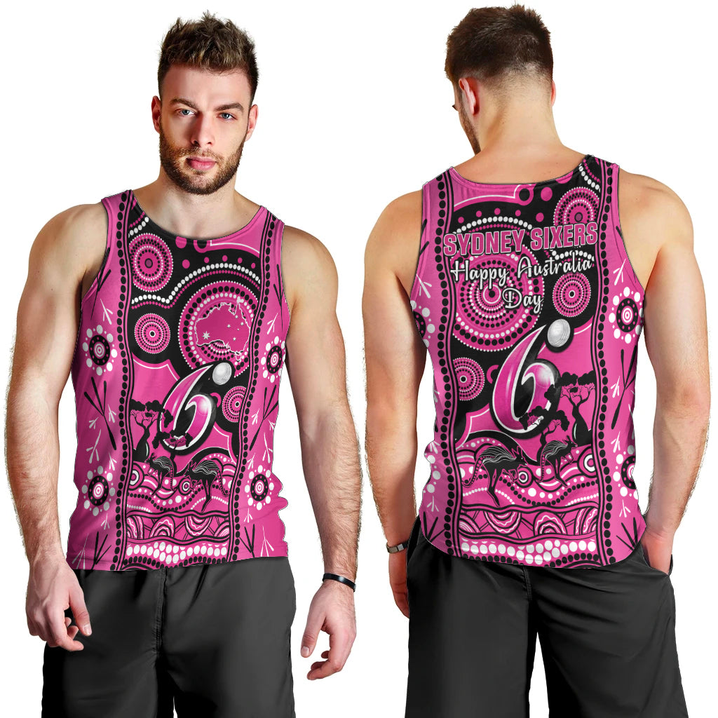 Sydney Sixers Cricket Men Tank Top Happy Australia Day Aboriginal Art - Vibe Hoodie Shop