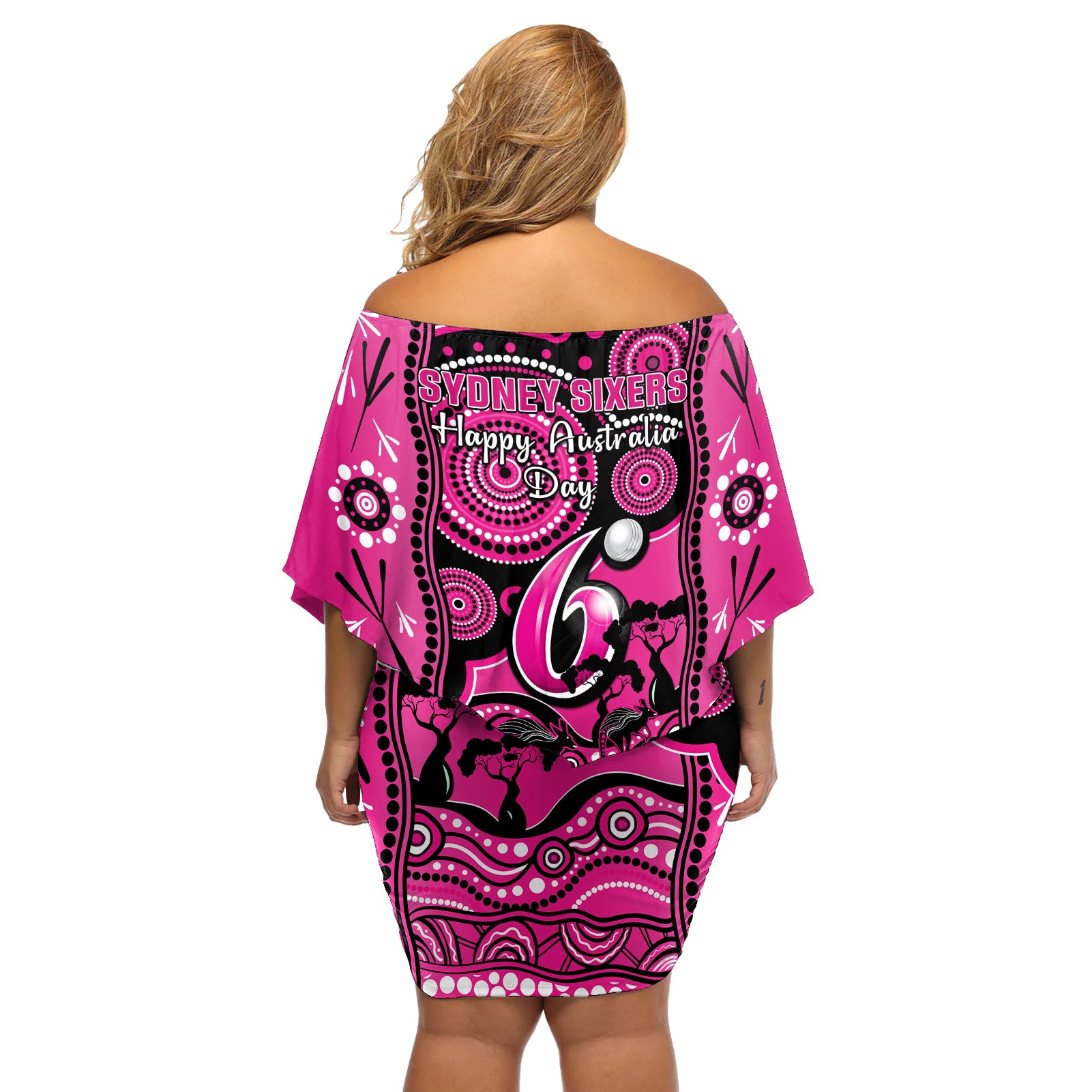 sydney-sixers-cricket-off-shoulder-short-dress-happy-australia-day-aboriginal-art