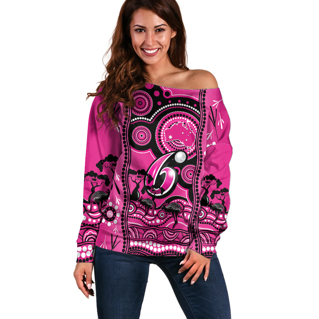 Sydney Sixers Cricket Off Shoulder Sweater Happy Australia Day Aboriginal Art - Vibe Hoodie Shop