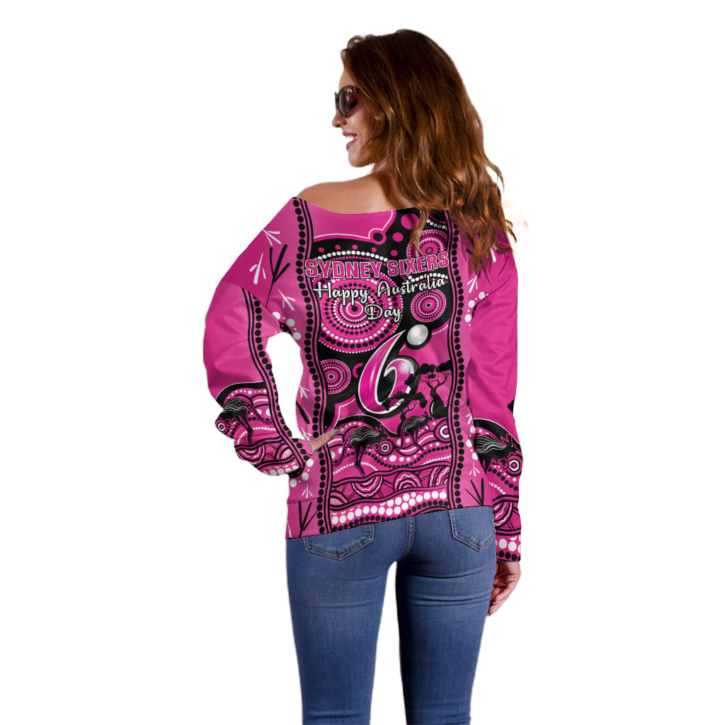 Sydney Sixers Cricket Off Shoulder Sweater Happy Australia Day Aboriginal Art - Vibe Hoodie Shop